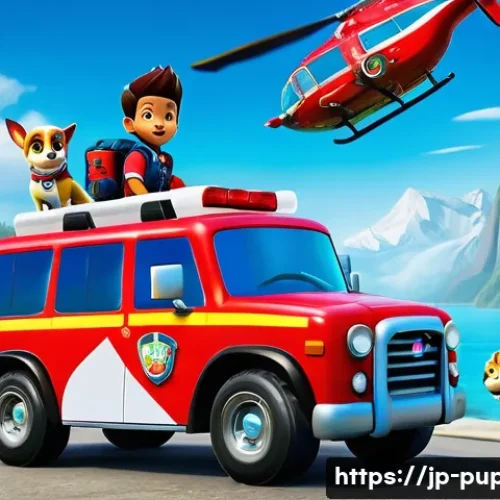 퍼피구조대 방송 후원사 - **Prompt: "A vibrant, action-packed scene of the entire Paw Patrol team, led by Ryder, during a high...