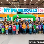 퍼피구조대의 팬들과의 상호작용 - A vibrant fan event scene featuring diverse attendees including parents with small children wearing ...