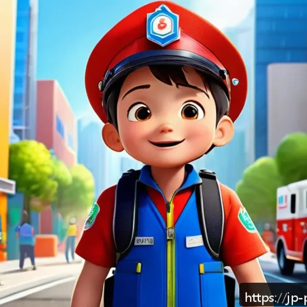 퍼피구조대 영어 더빙과 원작 비교 - A vibrant and dynamic scene featuring a cheerful animated young boy character named Ryder from a chi...