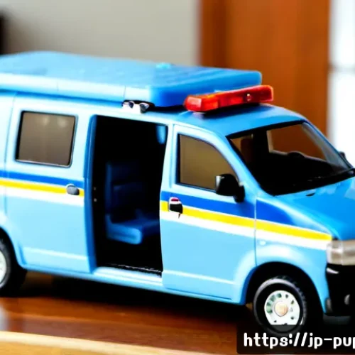 퍼피구조대 캐릭터별 장난감 리뷰 - Photorealistic tabletop toy review scene featuring a detailed Chase-inspired blue police puppy rescu...